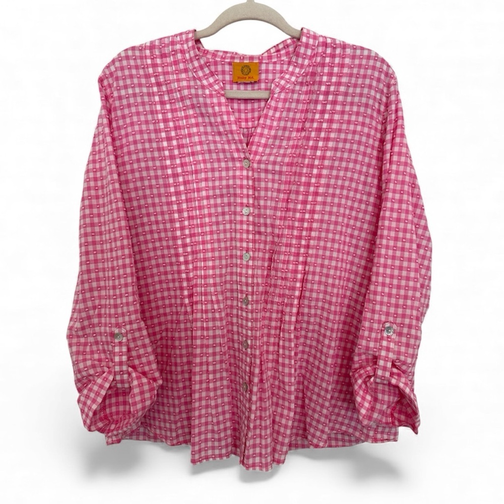 Ruby Rd. Pink Gingham Blouse Size XL - image 1